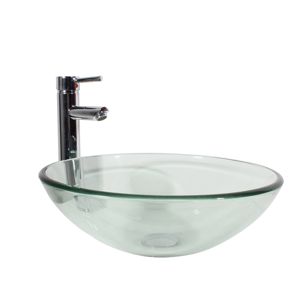 Arsumo Clear Circular Glass Vessel Bathroom Sink Set Faucet