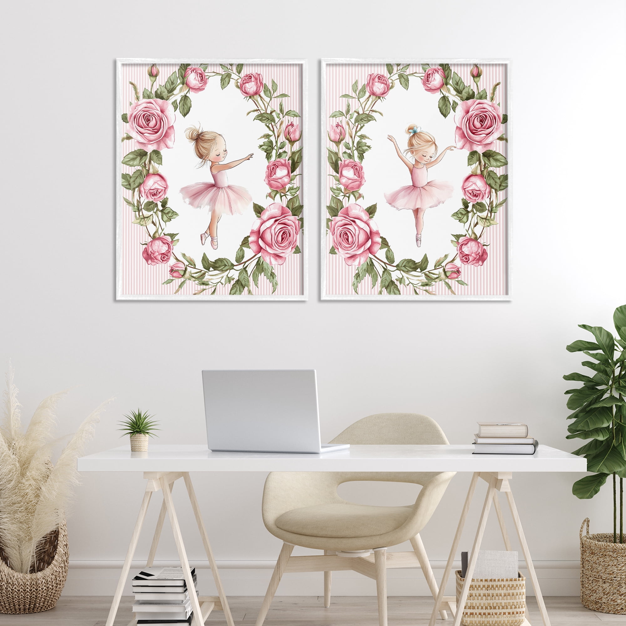 Stupell Industries Little Rose Dancers 2 Piece White Framed Giclee Art Set, design by Christine Simpson Art