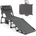 thumbnail image 1 of Gymax Portable Beach Chaise Lounge Chair with Detachable Pillow - Set of 1, Grey, 1 of 10
