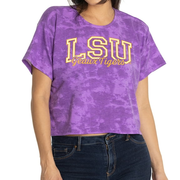 Women's Purple LSU Tigers Kimberly Tie-Dye Tri-Blend Cropped T-Shirt