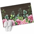 thumbnail image 6 of Spring Pink Roses Bathroom Rug Washable 2x3 Entryway Rug Non Slip Pastoral Eucalyptus Leaves Brown Wooden Front Door Mat Low Pile Indoor Doormat Throw Floor Carpet for Kitchen Bedroom Entrance, 6 of 8