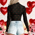 thumbnail image 5 of shoper Women Mesh Sheer Tops, Long Sleeve Bodysuit Neck Valentine's Heart Print Leotards Party Clubwear Shirt S-XXL, 5 of 5