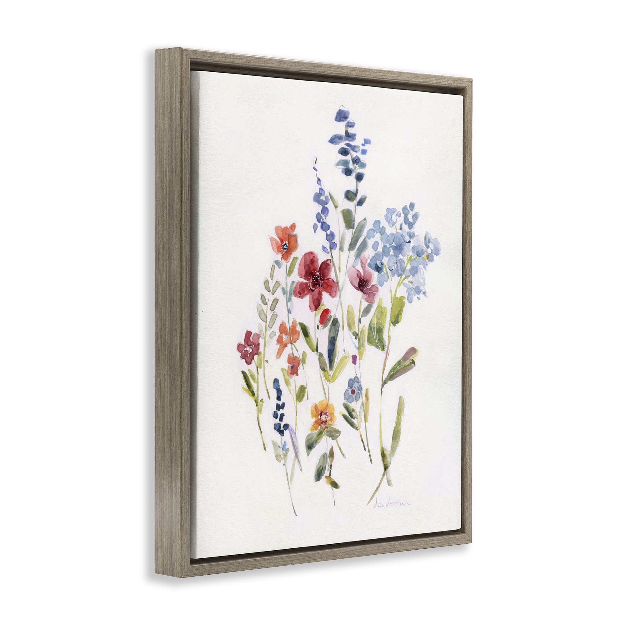 Stupell Industries Blooming Wildflower Buds Plants & Flowers Painting Brown Floater Framed Canvas Art Print Wall Art, 25 x 31