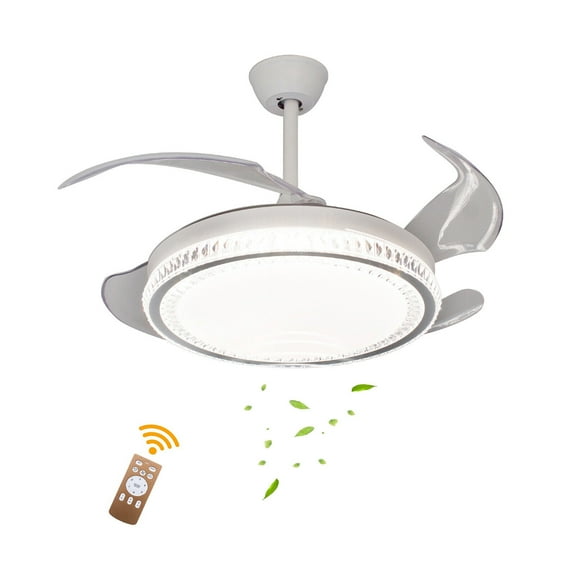 42" Modern 3Color Light Ceiling Light W/Fan Remote Control Retractable Blades