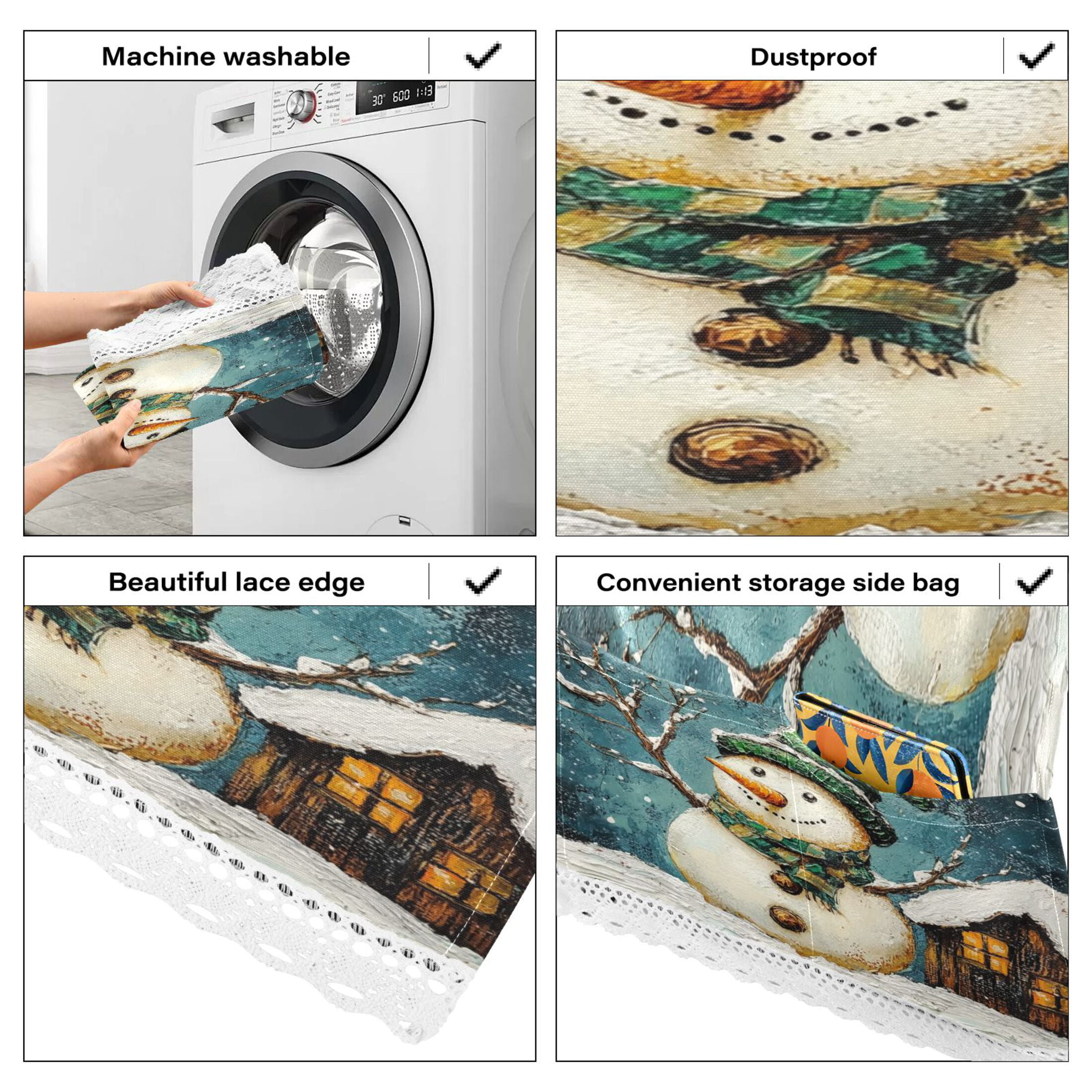 Winter SnowmanWasher and Dryer Covers Dust-Proof and Oil Resistant Fridge Cover with 4 Storage Pockets Washing Machine Top Cover for Laundry Kitchen Home 51.2 x 22 In