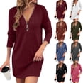 thumbnail image 1 of Robes pour Femmes Robe d'Automne Robe en Tricot pour Femmes avec Manches Bouffantes pour l'Automne et l'Hiver - Robe Tunique Décontractée à Col Rond Ndbuld,Vin,m, 1 of 7