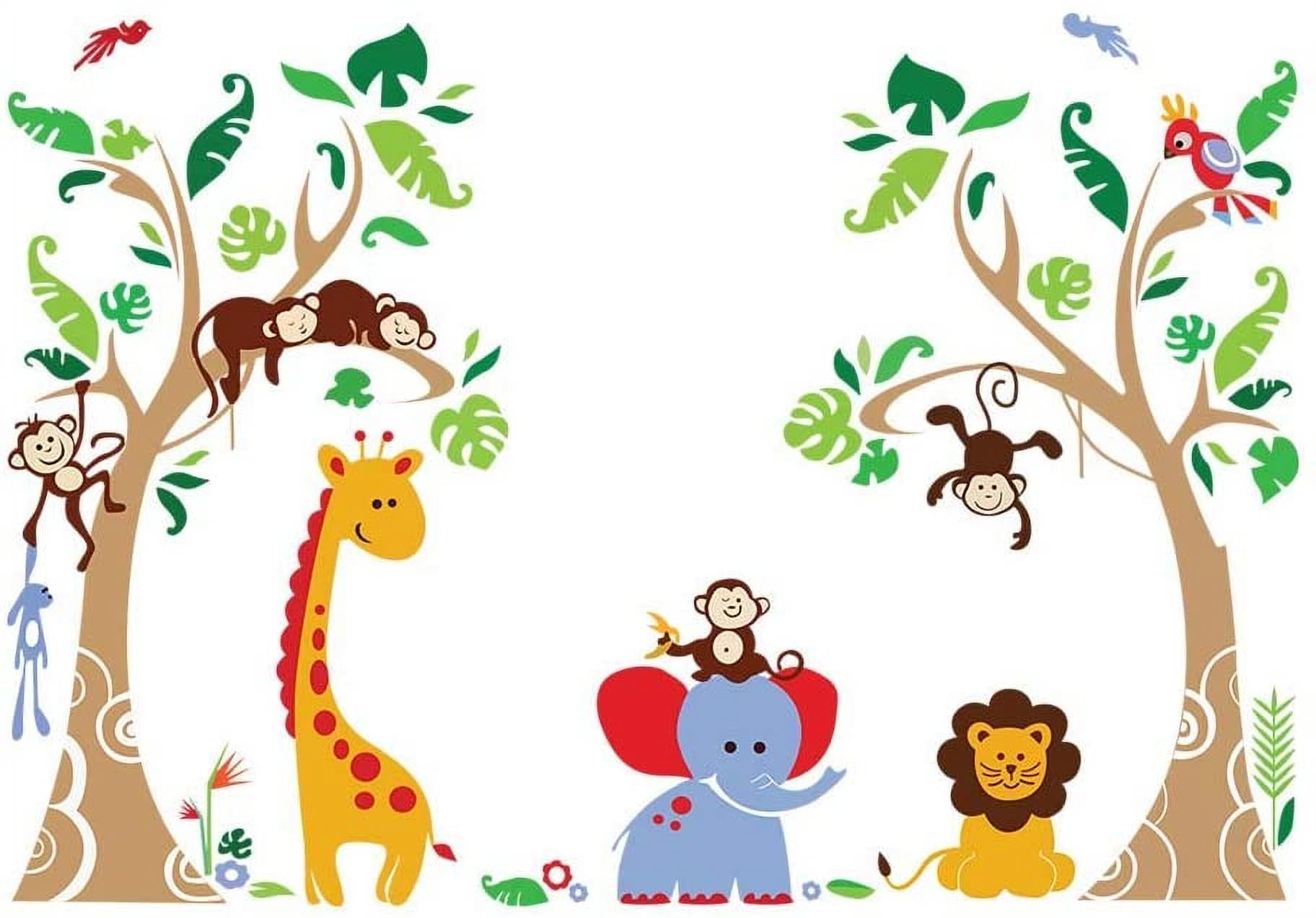 WINOMO Jungle Animal Wall Decals Cartoon Monkeys Coco Nut Tree Nursery Decal Art Murals