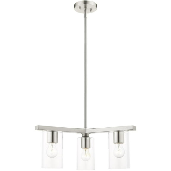 3 Light Brushed Nickel Chandelier with Clear Glass Shade