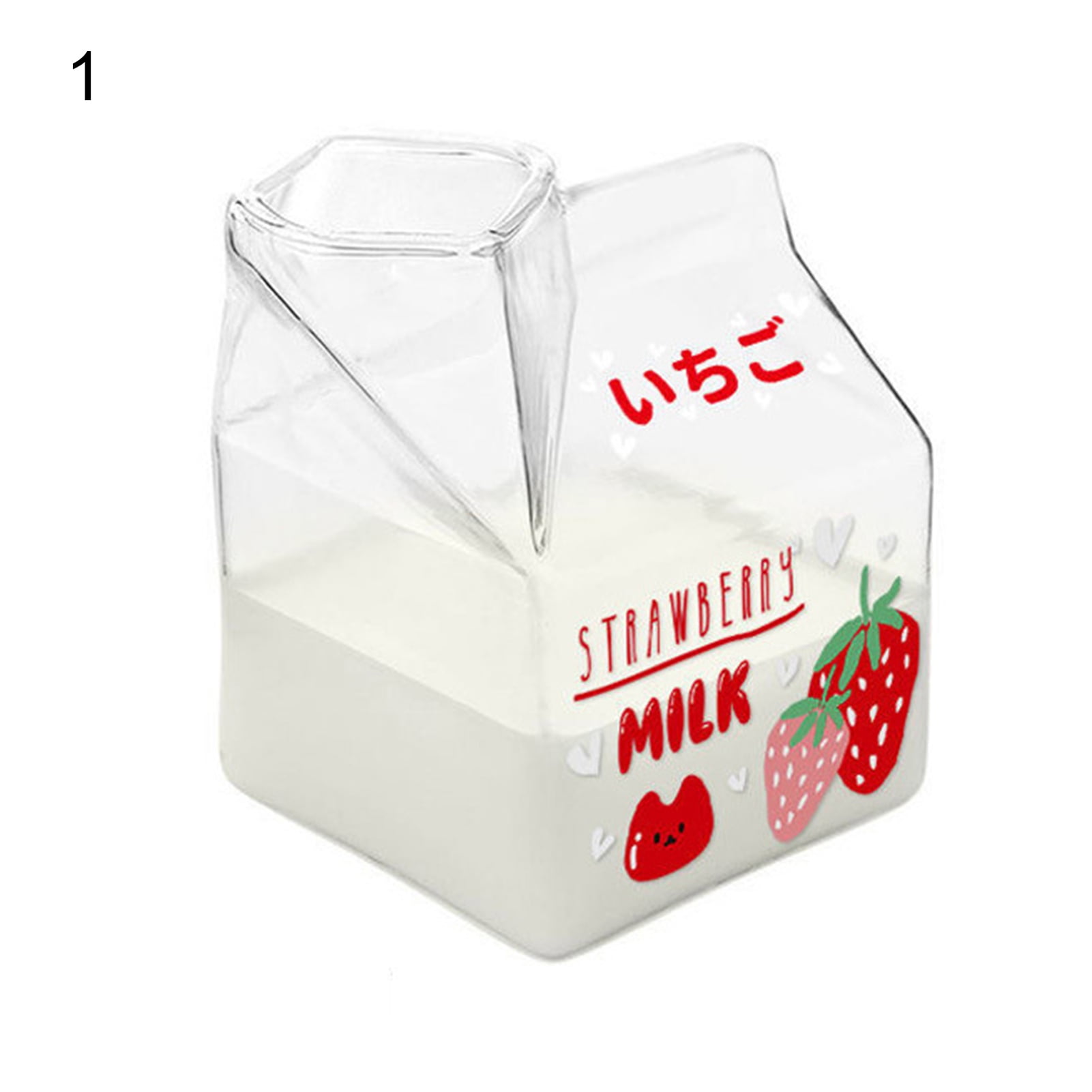 NXACETN 400ML Milk Cup Square Shape Lovely Milk carton Cup Heat Resistant Milk Glass Cup Fruit Print Water Cup for Breakfast 
