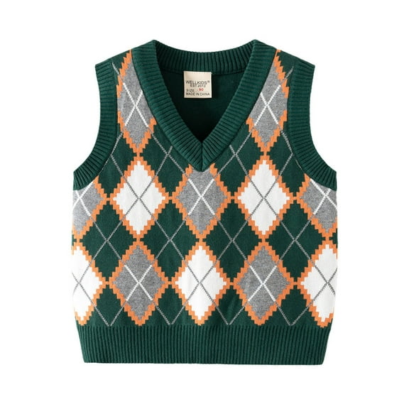 oqasdz Girls Vests Toddler Baby V Neck Sleeveless Plaid Print Knitted Warm Sweater Vest Adorable Casual Outwear Top Size 3 Y-4 Y