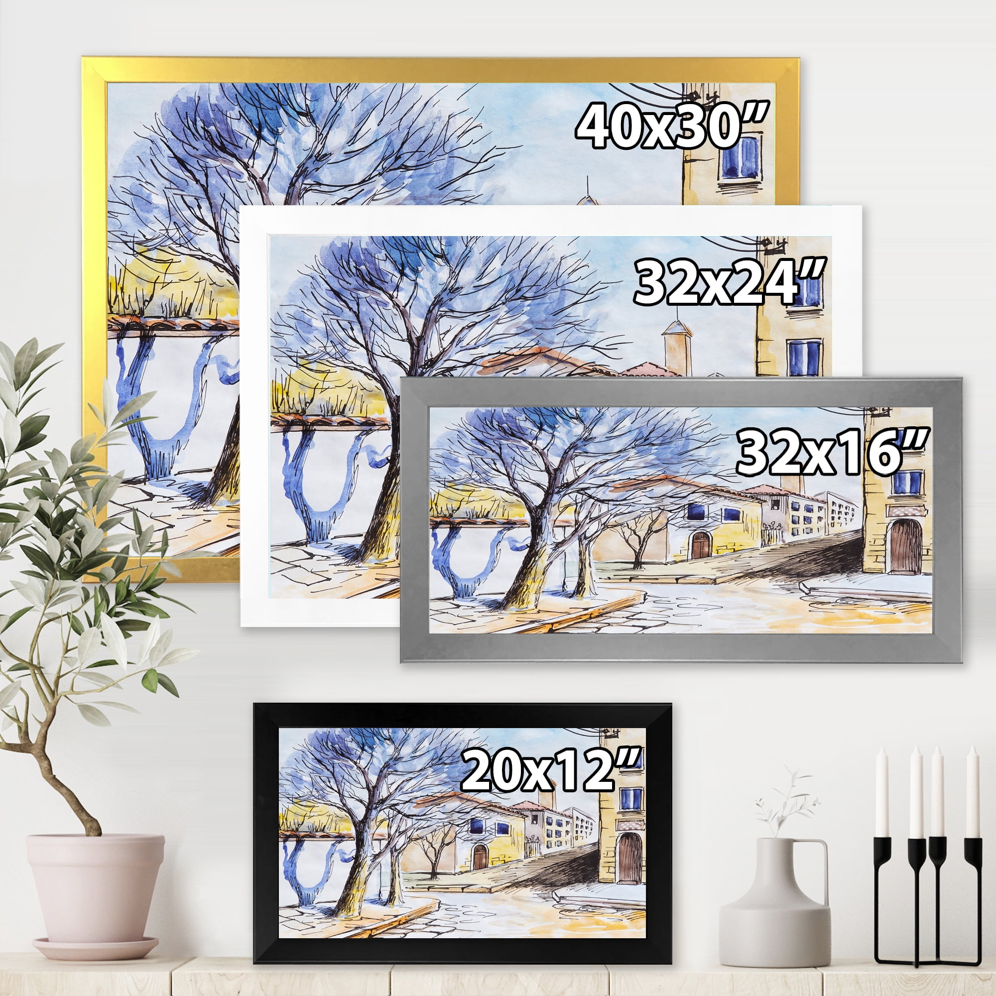 Designart 'Vintage White House In Summer VIllage' Traditional Framed Art Print