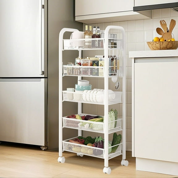 5-Tier Mobile Utility Cart with Wheels, Rolling Storage Organizer For Home Office