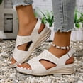 thumbnail image 4 of LOVZFMLL Women's Sandals 2025 Print Comfort Walking Hiking Wedges Sandals with Arch Support Open Toe Ankle Strap Casual Summer Sandals Beige 6, 4 of 7