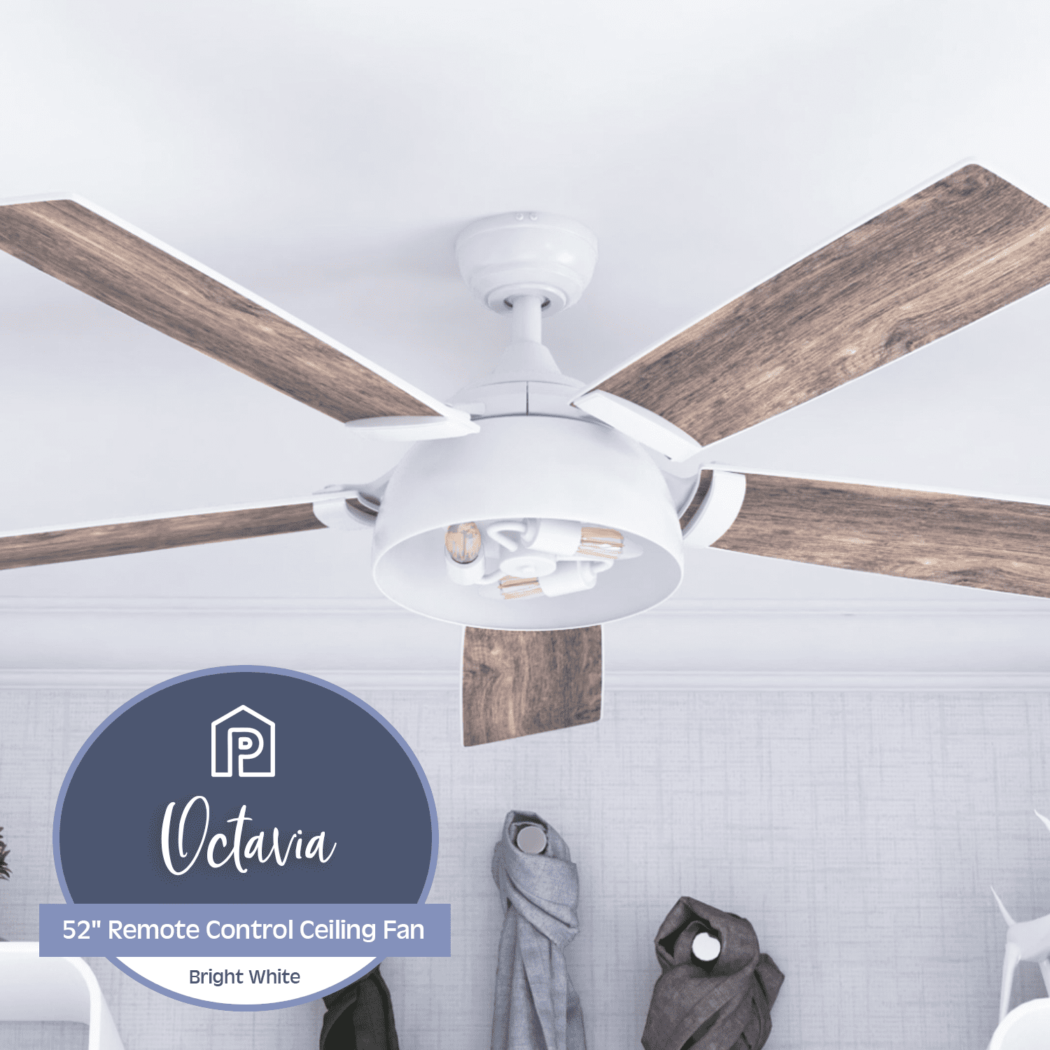 Prominence Home 52" Octavia Bright White Remote Control Ceiling Fan, 5 Blades