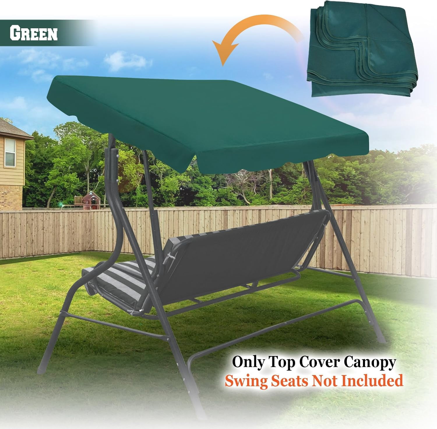 ALUVIERA Patio Swing Canopy Replacement Top Outdoor Seater Porch Swing Canopy Cover, Cover ONLY, （65"x45"，Green）