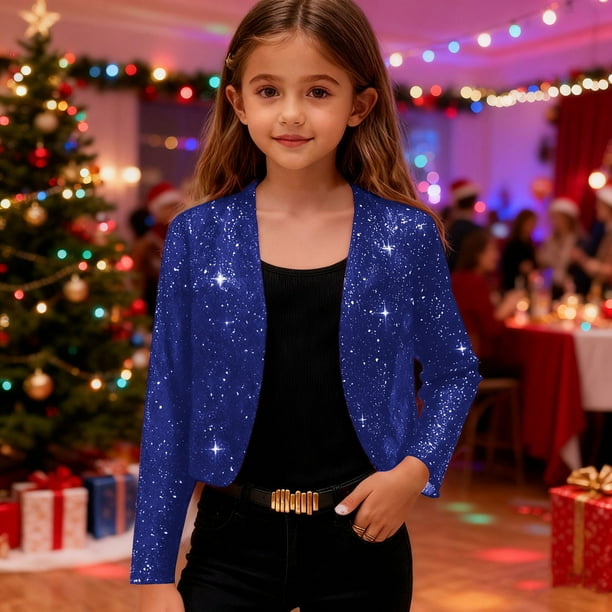 Cowsor Girls Sequin Blazer Open Front Jacket Party Christmas Sparkly Coats