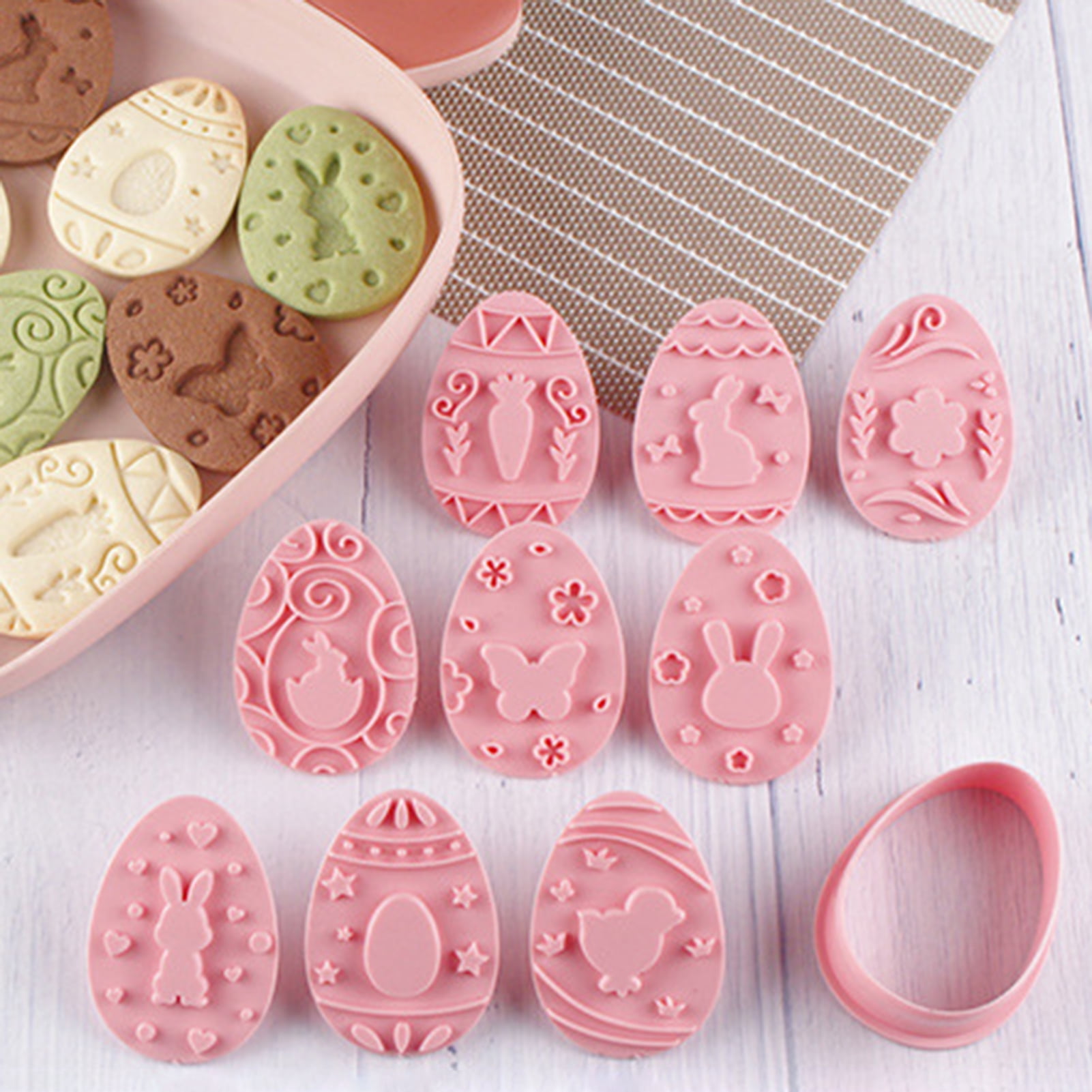 Travelwant 9Pcs/Set Easter Cookie Cutter Stamper Set Egg Bunny Butterfly Flower Shaped Cookie