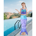 thumbnail image 2 of CARETOO Girls Swimsuit Mermaid Tail Swimming suits Kids Summer Tankini Set  Multi Ruffled Trim Halter Colorful Fish Scale Pattern Set Swimwear 4-10 Years 3PCS Princess Bathing Suit, 2 of 7