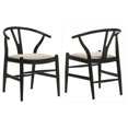 thumbnail image 2 of Cortona Danish Y-Shaped Back Wishbone Dining Side Chair Black and Beige (Set of 2), 2 of 3