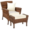 thumbnail image 2 of W Unlimited Home Faux Sea Grass Rattan Garden Patio Chair and Ottoman in Brown, 2 of 4