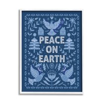 Peace On Earth Blue Doves Holiday Graphic Art White Framed Art Print Wall Art