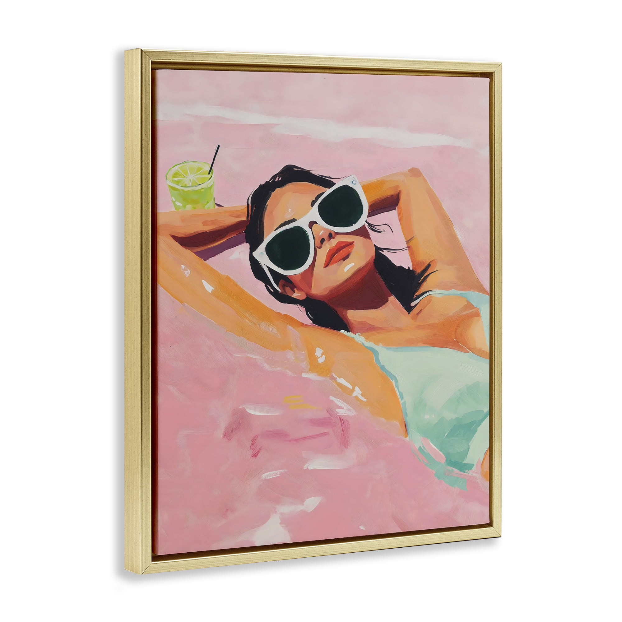 Stupell Industries Trendy Summer Girl Gold Framed Floater Canvas Wall Art, design by The Prints Vibe