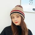 thumbnail image 3 of SPRING PARK Womens Winter Striped Beanie Crossed Cap Chunky Cable Knit Pompom Soft Warm Hat, 3 of 6