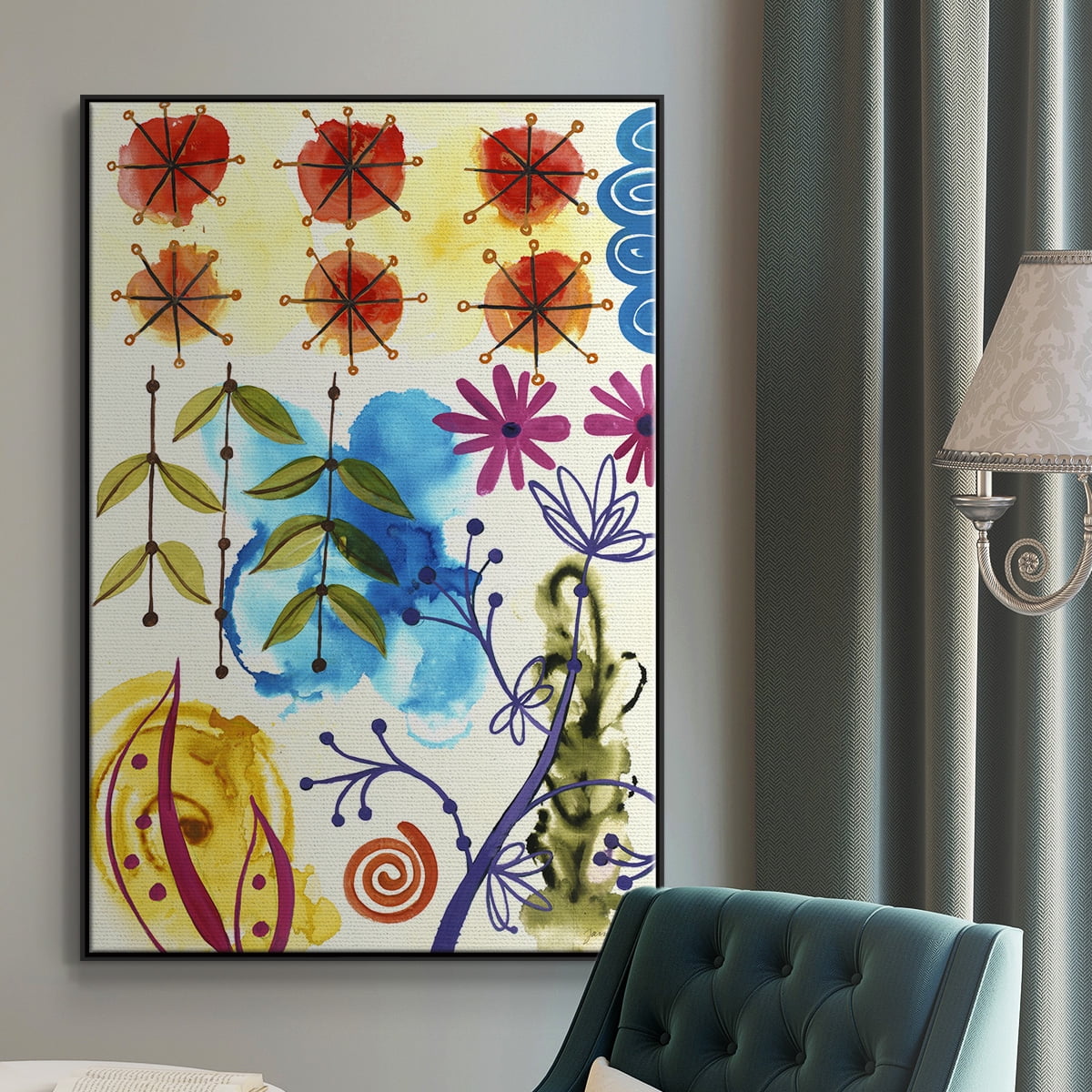 Flower Power II Framed Premium Gallery Wrapped Canvas - Ready to Hang - 27 x 41 - Black Floating Frame