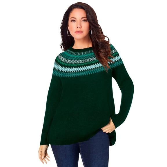 Roaman's Women's Plus Size Fair Isle Pullover Sweater