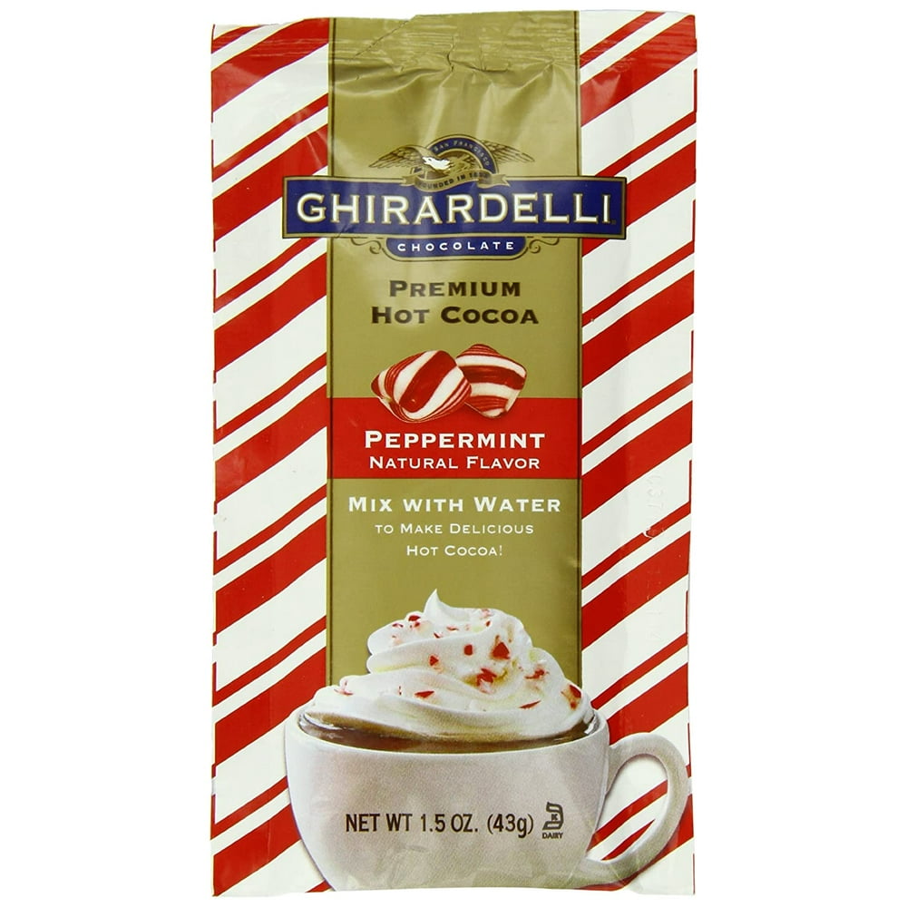 Ghirardelli Hot Chocolate Packet Caddy, Peppermint, 16 individual 1.5oz