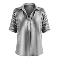 thumbnail image 6 of SSZMDLB Women Short Sleeve Button Down Blouses Striped Collared Tunic Tops Casual Loose Fit Summer Travel Shirts, Black 2XL, 6 of 6