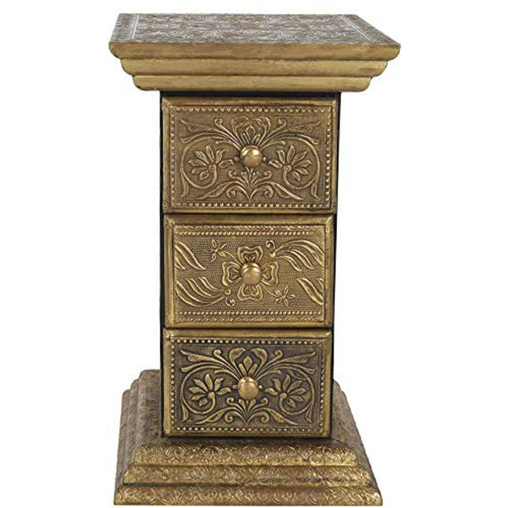 Exotic India Finely Fully Decorated Pedestal Brass and Wood Statue