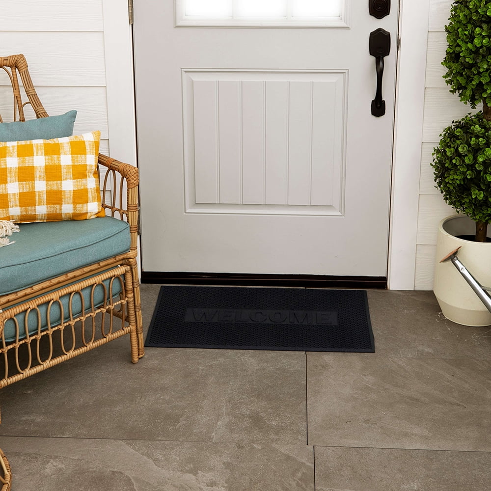 Mainstays Honeycomb Welcome Rubber Outdoor Doormat, Black, 18" x 30"