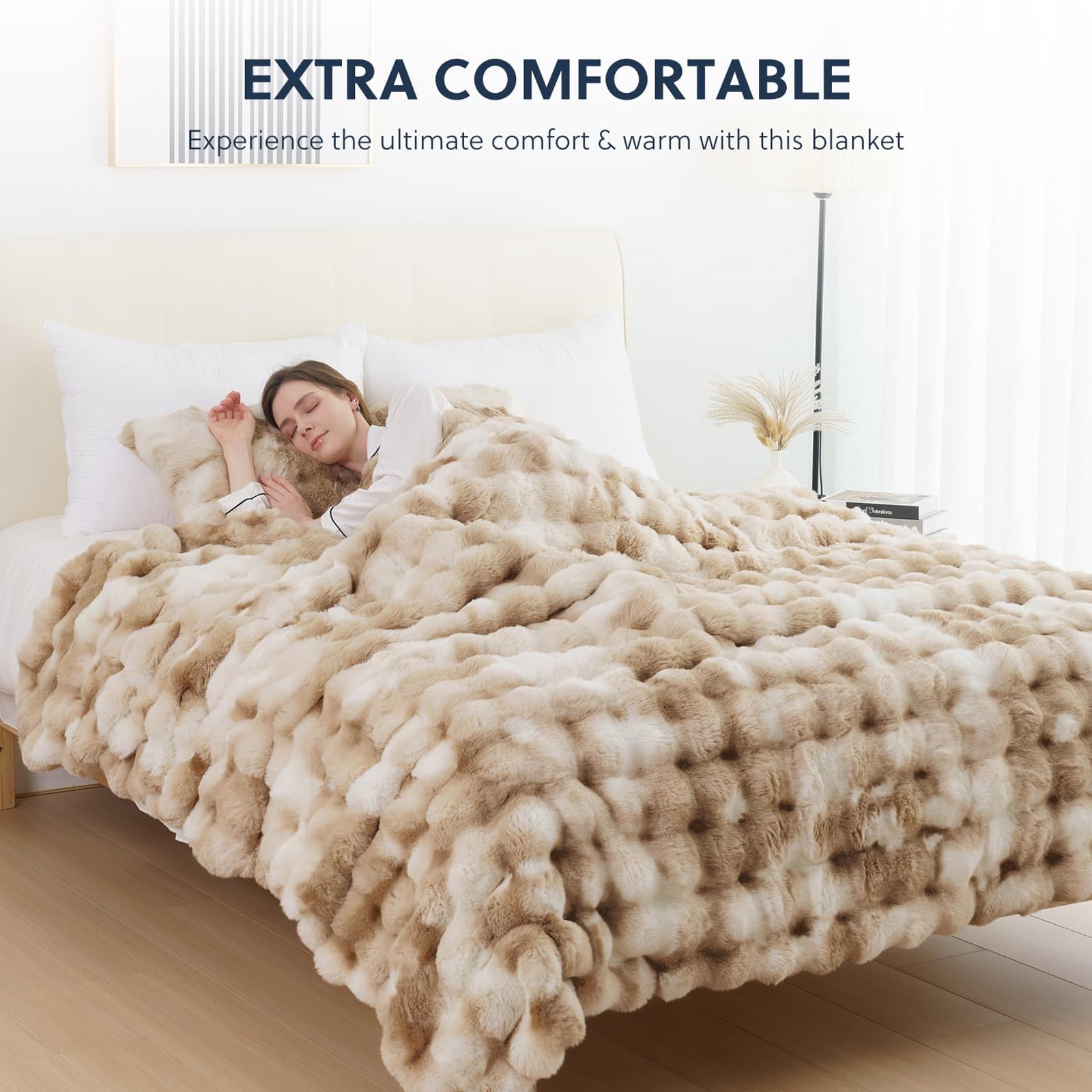 Cozylore Faux Fur Throw Blanket for Bed Luxury Fluffy Thick Bubble Blanket Warm Cozy Throw for Bedroom Living Room, 90" x 108", Tie-Dye Brown