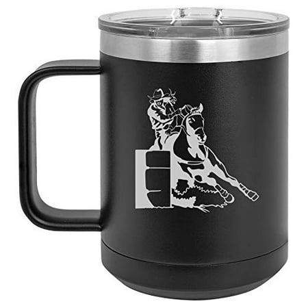 15 oz Tumbler Coffee Mug Travel Cup With Handle & Lid Vacuum Insulated Stainless Steel Female Barrel Racing Cowgirl