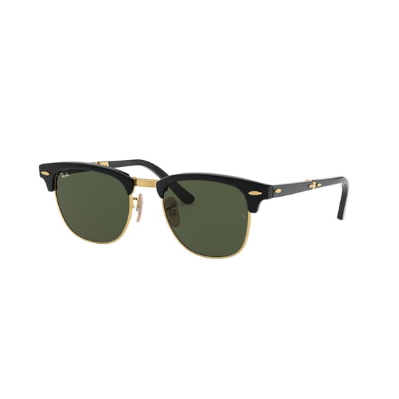 RAY-BAN RB2176 CLUBMASTER FOLDING Square Shape Sunglasses Polished Black Frame | G-15 Green Lens 51mm