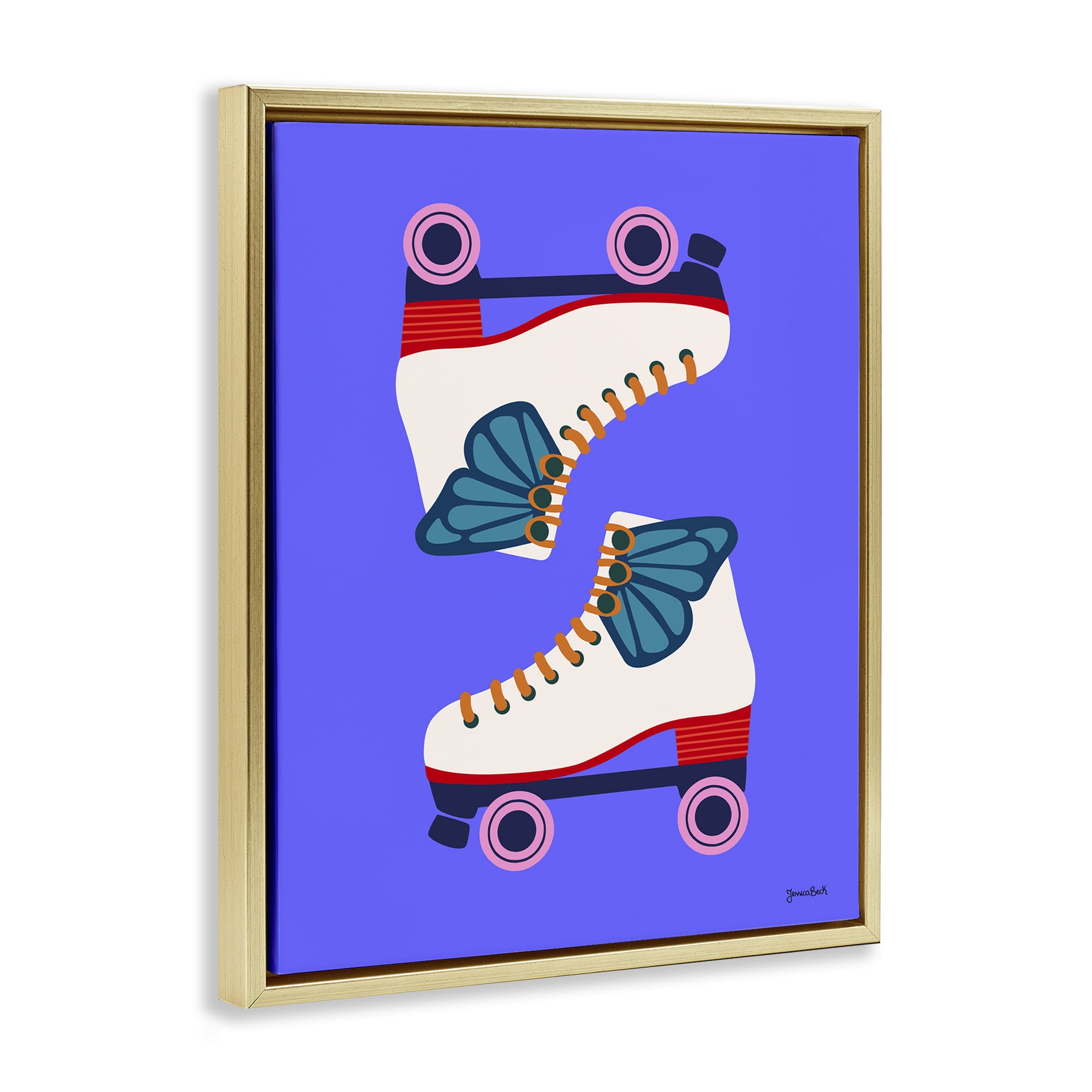 Stupell Industries Bold Roller Skates Entertainment Painting Gold Floater Framed Canvas Art Print Wall Art, 25 x 31