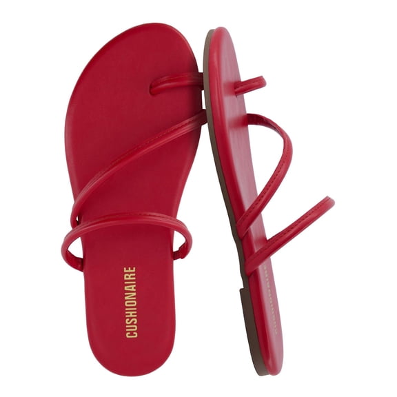 Cushionaire Resort Strappy Sandals for Women, Vegan Leather Memory Foam Flat Women's Sandals with Toe Ring
