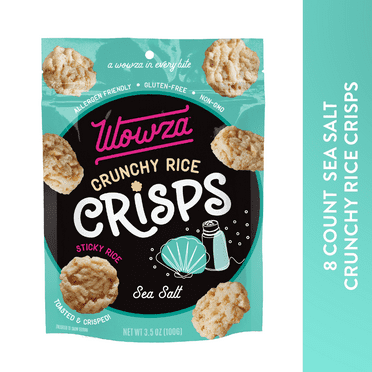 Wowza Sea Salt Rice Crisps, Healthy Sticky Rice Crunchy Rice Chips, 3.5 oz bag (8 pack)