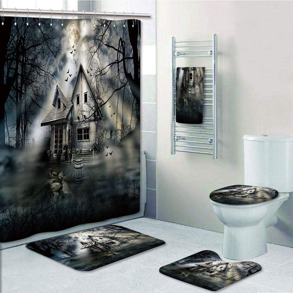 PRTAU Halloween Haunted House with Dark Horror Atmosphere Cloudy Mysterious Frightening 5 Piece ...