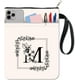 thumbnail image 1 of Funda para libro con la letra M, color blanco, con diseño de flores, para libros de bolsillo, lavable, con cremallera y bolsillo adicional., 1 of 9