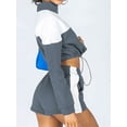 thumbnail image 5 of KelaJuan Women Shorts Set, Long Sleeve Stand Collar Zipped Sweatshirt with Shorts Contrast Color Activewear Fall Outfit, 5 of 6