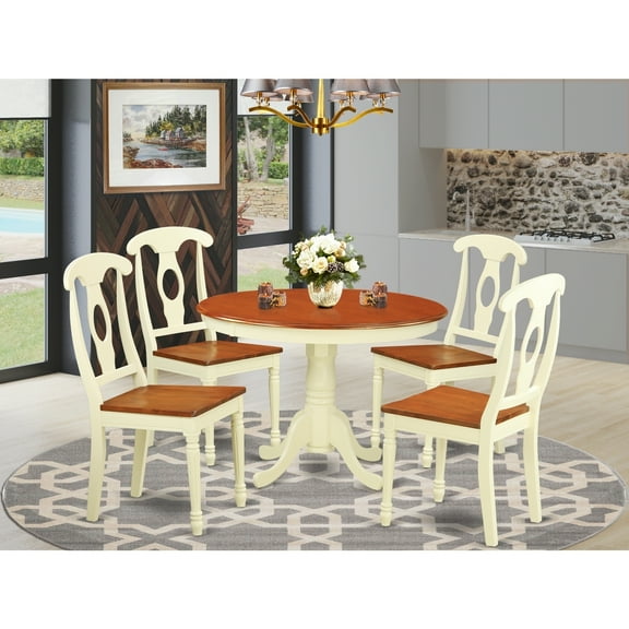 Kitchen Table Set for 4 - 5 Piece Dining Set with Round Table & Chairs - Antique Style