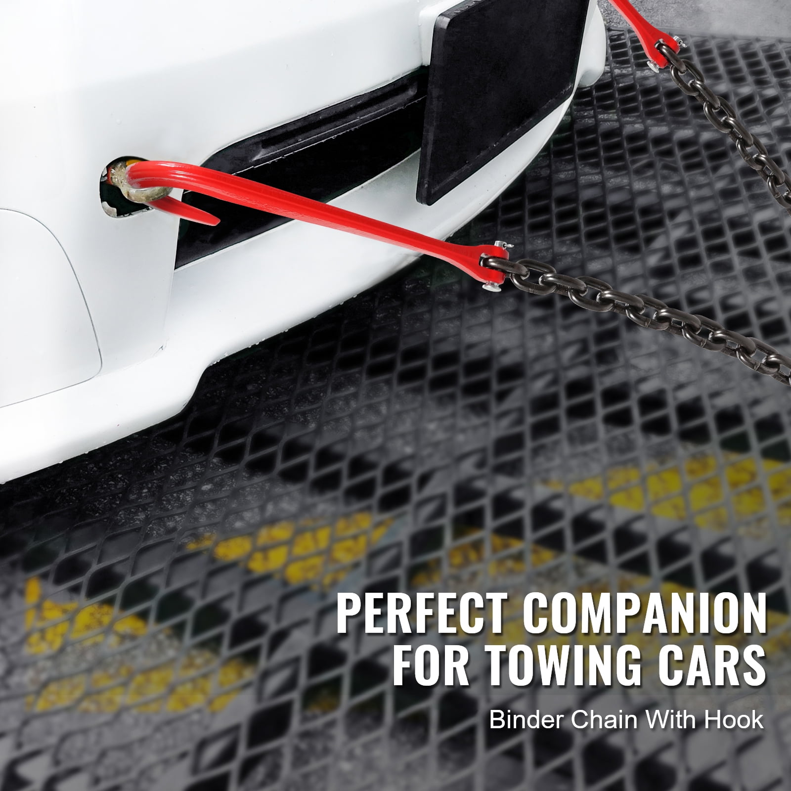 KFFKFF G80 V-Style Chain, 3/8" x 3' Bridle Chain with 15" J Hooks & Grab Hooks, Robust Transport Towing Chain Bridle with 7800 lbs Safe Load Capacity, Ideal for Flatbed Trailer Wrecker Salvage