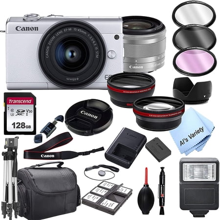 Canon EOS M200 White Mirrorless Digital Camera with 15-45mm Zoom Lens Lens + 128GB Card, Tripod, Case, and More 24pc Bundle