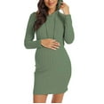 thumbnail image 6 of Hinvhai Women's Maternity Casual Dress ,Classic Ribbed Knit Solid Color Pullover Long Hoodies Long Sleeve Stretchy Bodycon Pregnancy Dresses Green 4(S), 6 of 6