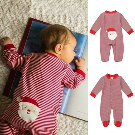 

EQWLJWE Newborn Infant Baby Boy Girl Christmas Santa Striped Print Fleece Footed Romper Girls Harness Holiday Clearance