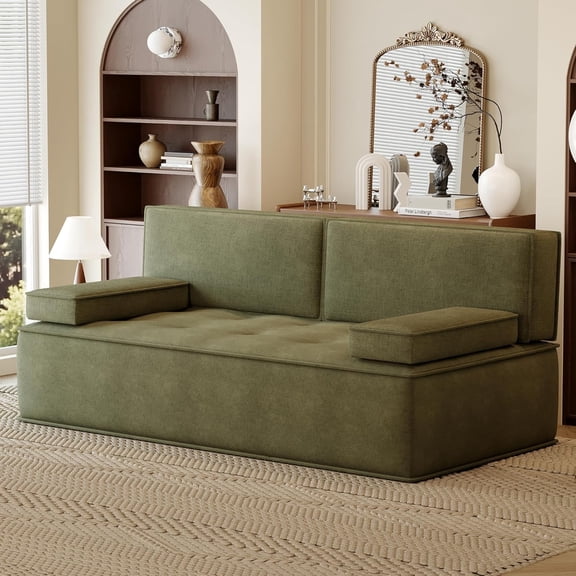 79” Compact Convertible Sofa Bed – Modern Couch, Futon, Cloud Sleeper Loveseat for Living Room, Bedroom, Apartment – Pullout Mini Love Seat, Small Full-Style Day Bed, Green