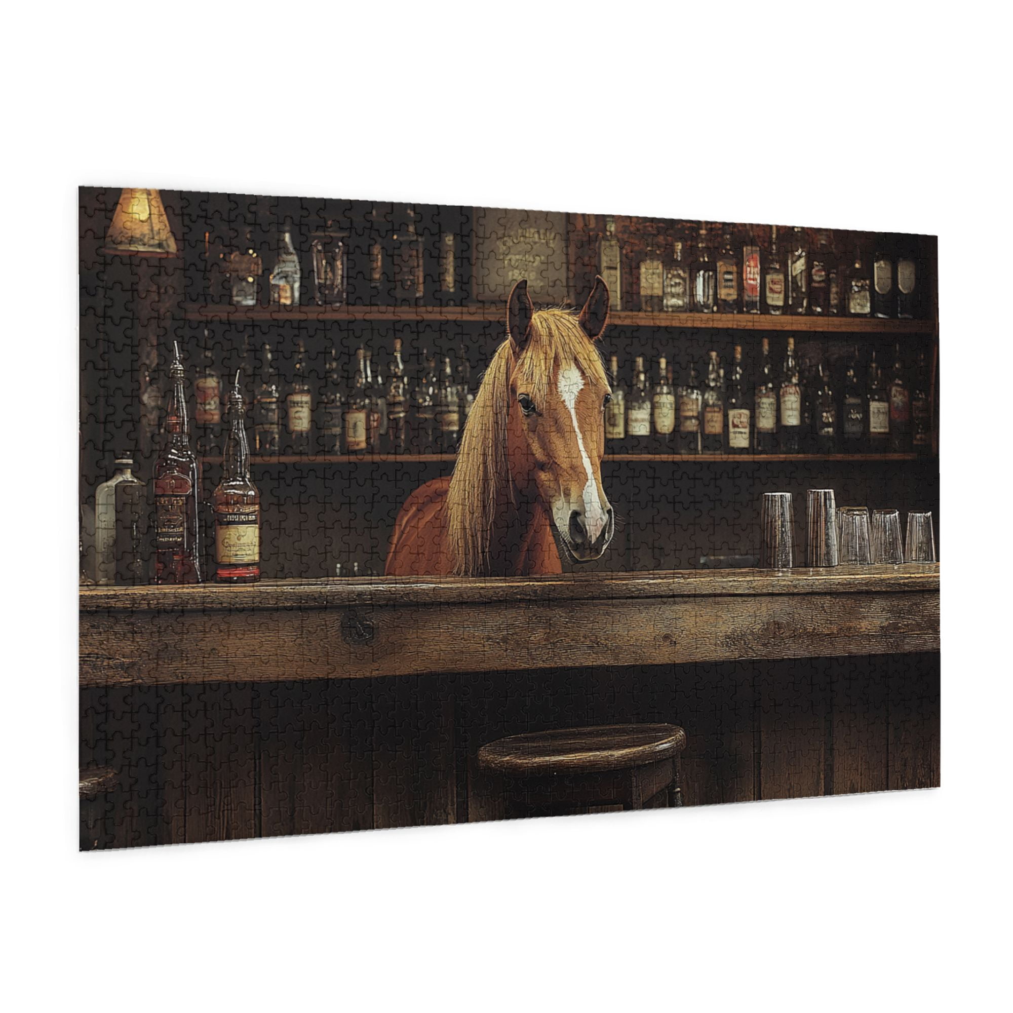 1000 pcs The horse in the tavern Wooden Puzzles 1000 Piece,whimsical Jigsaw Pieces,Funny Animal Art horse in the tavern Charm Puzzle 1000 Piece,Gift for Puzzle & Animal Lovers,Stress relieving puzzle