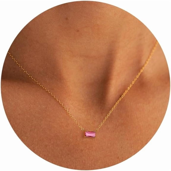 Trendy 14K Gold Plated Cz Chain Pendant - Dainty Birthstone Necklace For Women Jewelry Gift[o3781]